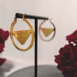 Prada Gold Triangle Hoop Earrings